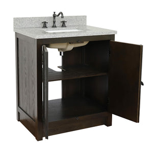 BELLATERRA HOME 400100-BA-GYR 31" Single Sink Vanity in Brown Ash with Gray Granite, White Rectangle Sink, Open Doors