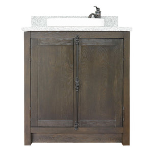 BELLATERRA HOME 400100-BA-GYRD 31" Single Sink Vanity in Brown Ash with Gray Granite, White Round Semi-Recessed Sink, Front View