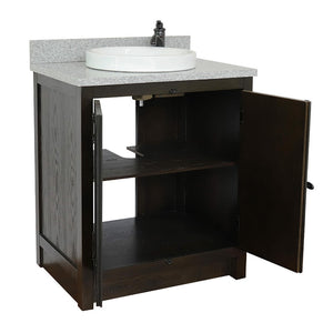 BELLATERRA HOME 400100-BA-GYRD 31" Single Sink Vanity in Brown Ash with Gray Granite, White Round Semi-Recessed Sink, Open Doors