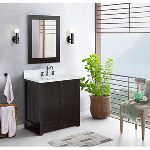 BELLATERRA HOME 400100-BA-WEO 31" Single Sink Vanity in Brown Ash with White Quartz, White Oval Sink, Bathroom Rendering