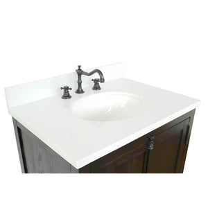 BELLATERRA HOME 400100-BA-WEO 31" Single Sink Vanity in Brown Ash with White Quartz, White Oval Sink, Countertop and Sink