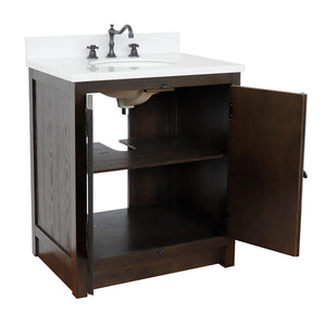 BELLATERRA HOME 400100-BA-WEO 31" Single Sink Vanity in Brown Ash with White Quartz, White Oval Sink, Open Doors