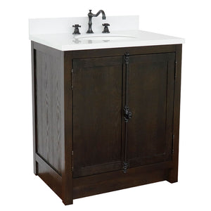 BELLATERRA HOME 400100-BA-WEO 31" Single Sink Vanity in Brown Ash with White Quartz, White Oval Sink, Angled View
