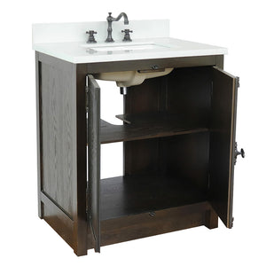 BELLATERRA HOME 400100-BA-WER 31" Single Sink Vanity in Brown Ash with White Quartz, White Rectangle Sink, Open Doors