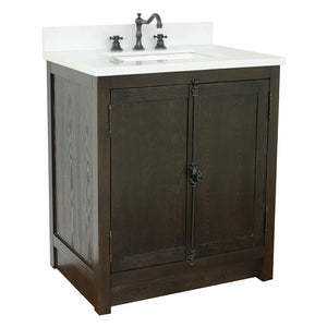 BELLATERRA HOME 400100-BA-WER 31" Single Sink Vanity in Brown Ash with White Quartz, White Rectangle Sink, Angled View