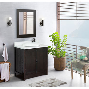 BELLATERRA HOME 400100-BA-WERD 31" Single Sink Vanity in Brown Ash with White Quartz, White Round Semi-Recessed Sink, Bathroom Rendering