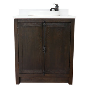 BELLATERRA HOME 400100-BA-WERD 31" Single Sink Vanity in Brown Ash with White Quartz, White Round Semi-Recessed Sink, Front View