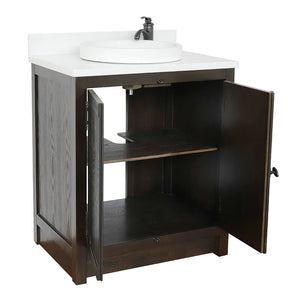 BELLATERRA HOME 400100-BA-WERD 31" Single Sink Vanity in Brown Ash with White Quartz, White Round Semi-Recessed Sink, Open Doors