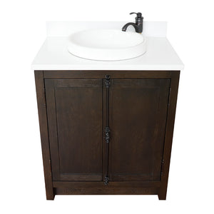 BELLATERRA HOME 400100-BA-WERD 31" Single Sink Vanity in Brown Ash with White Quartz, White Round Semi-Recessed Sink, Top View