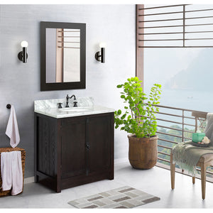 BELLATERRA HOME 400100-BA-WMO 31" Single Sink Vanity in Brown Ash with White Carrara Marble, White Oval Sink, Bathroom Rendering
