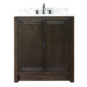 BELLATERRA HOME 400100-BA-WMO 31" Single Sink Vanity in Brown Ash with White Carrara Marble, White Oval Sink, Front View