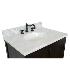 BELLATERRA HOME 400100-BA-WMO 31" Single Sink Vanity in Brown Ash with White Carrara Marble, White Oval Sink, Countertop and Sink