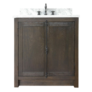 BELLATERRA HOME 400100-BA-WMR 31" Single Sink Vanity in Brown Ash with White Carrara Marble, White Rectangle Sink, Front View