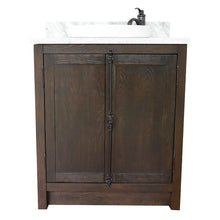 Load image into Gallery viewer, BELLATERRA HOME 400100-BA-WMRD 31&quot; Single Sink Vanity in Brown Ash with White Carrara Marble, White Round Semi-Recessed Sink, Front View