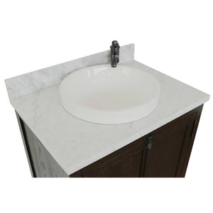 BELLATERRA HOME 400100-BA-WMRD 31" Single Sink Vanity in Brown Ash with White Carrara Marble, White Round Semi-Recessed Sink, Countertop and Sink