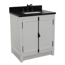 Load image into Gallery viewer, BELLATERRA HOME 400100-GA-BGR 31&quot; Single Sink Vanity in Glacier Ash with Black Galaxy Granite, White Rectangle Sink, Angled View