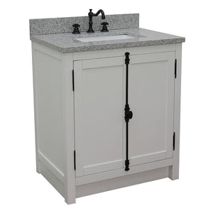 BELLATERRA HOME 400100-GA-GYR 31" Single Sink Vanity in Glacier Ash with Gray Granite, White Rectangle Sink, Angled View