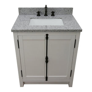 BELLATERRA HOME 400100-GA-GYR 31" Single Sink Vanity in Glacier Ash with Gray Granite, White Rectangle Sink, Top Angled View