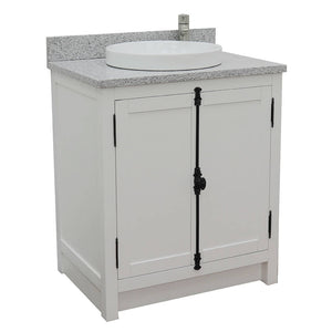 BELLATERRA HOME 400100-GA-GYRD 31" Single Sink Vanity in Glacier Ash with Gray Granite, White Round Semi-Recessed Sink, Angled View