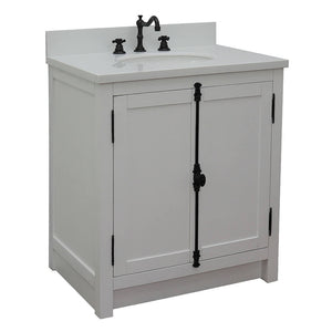 BELLATERRA HOME 400100-GA-WEO 31" Single Sink Vanity in Glacier Ash with White Quartz, White Oval Sink, Angled View