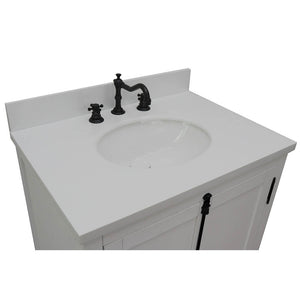 BELLATERRA HOME 400100-GA-WEO 31" Single Sink Vanity in Glacier Ash with White Quartz, White Oval Sink, Countertop and Sink