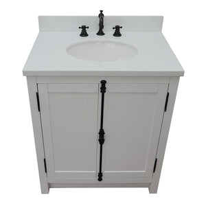 BELLATERRA HOME 400100-GA-WEO 31" Single Sink Vanity in Glacier Ash with White Quartz, White Oval Sink, Top Angled View