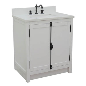 BELLATERRA HOME 400100-GA-WER 31" Single Sink Vanity in Glacier Ash with White Quartz, White Rectangle Sink, Angled View