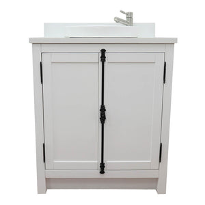 BELLATERRA HOME 400100-GA-WMO 31" Single Sink Vanity in Glacier Ash with White Carrara Marble, White Oval Sink, Front View