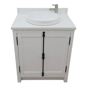 BELLATERRA HOME 400100-GA-WMO 31" Single Sink Vanity in Glacier Ash with White Carrara Marble, White Oval Sink, Top Angled View