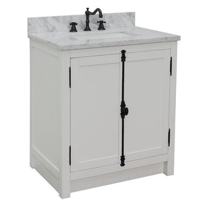 BELLATERRA HOME 400100-GA-WMR 31" Single Sink Vanity in Glacier Ash with White Carrara Marble, White Rectangle Sink, Angled View