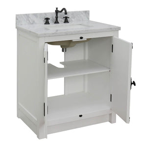 BELLATERRA HOME 400100-GA-WMR 31" Single Sink Vanity in Glacier Ash with White Carrara Marble, White Rectangle Sink, Open Doors