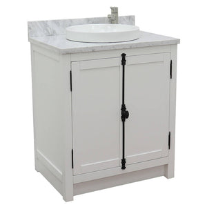 BELLATERRA HOME 400100-GA-WMRD 31" Single Sink Vanity in Glacier Ash with White Carrara Marble, White Round Semi-Recessed Sink, Angled View