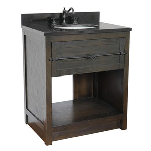 BELLATERRA HOME 400101-BA-BGO 31" Single Sink Vanity in Brown Ash with Black Galaxy Granite, White Oval Sink, Angled View