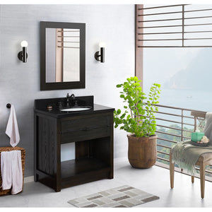 BELLATERRA HOME 400101-BA-BGO 31" Single Sink Vanity in Brown Ash with Black Galaxy Granite, White Oval Sink, Bathroom Rendering