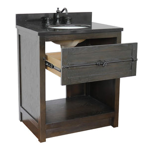 BELLATERRA HOME 400101-BA-BGO 31" Single Sink Vanity in Brown Ash with Black Galaxy Granite, White Oval Sink, Open Drawer