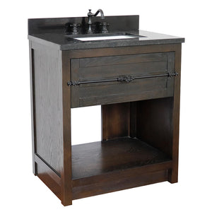 BELLATERRA HOME 400101-BA-BGR 31" Single Sink Vanity in Brown Ash with Black Galaxy Granite, White Rectangle Sink, Angled View
