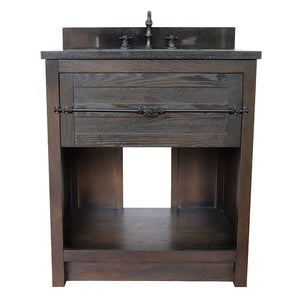 BELLATERRA HOME 400101-BA-BGR 31" Single Sink Vanity in Brown Ash with Black Galaxy Granite, White Rectangle Sink, Front View