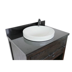 BELLATERRA HOME 400101-BA-BGRD 31" Single Sink Vanity in Brown Ash with Black Galaxy Granite, White Round Semi-Recessed Sink, Countertop and Sink