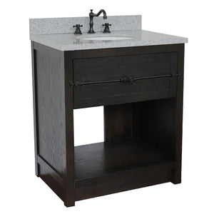 BELLATERRA HOME 400101-BA-GYO 31" Single Sink Vanity in Brown Ash with Gray Granite, White Oval Sink, Angled View