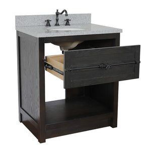 BELLATERRA HOME 400101-BA-GYO 31" Single Sink Vanity in Brown Ash with Gray Granite, White Oval Sink, Open Drawer