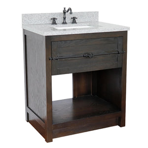 BELLATERRA HOME 400101-BA-GYR 31" Single Sink Vanity in Brown Ash with Gray Granite, White Rectangle Sink, Angled View