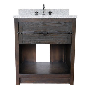BELLATERRA HOME 400101-BA-GYR 31" Single Sink Vanity in Brown Ash with Gray Granite, White Rectangle Sink, Front View