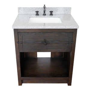 BELLATERRA HOME 400101-BA-GYR 31" Single Sink Vanity in Brown Ash with Gray Granite, White Rectangle Sink, Top Angled View