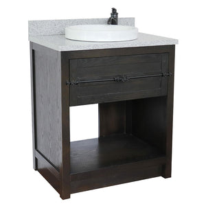 BELLATERRA HOME 400101-BA-GYRD 31" Single Sink Vanity in Brown Ash with Gray Granite, White Round Semi-Recessed Sink, Angled View