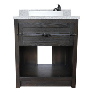 BELLATERRA HOME 400101-BA-GYRD 31" Single Sink Vanity in Brown Ash with Gray Granite, White Round Semi-Recessed Sink, Front View