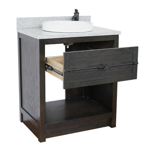 BELLATERRA HOME 400101-BA-GYRD 31" Single Sink Vanity in Brown Ash with Gray Granite, White Round Semi-Recessed Sink, Open Drawer