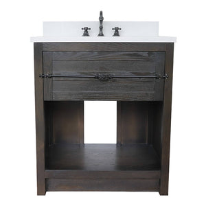 BELLATERRA HOME 400101-BA-WEO 31" Single Sink Vanity in Brown Ash with White Quartz, White Oval Sink, Front View