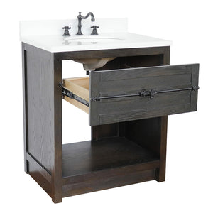 BELLATERRA HOME 400101-BA-WEO 31" Single Sink Vanity in Brown Ash with White Quartz, White Oval Sink, Open Drawer