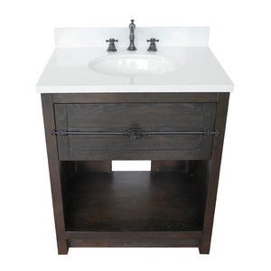BELLATERRA HOME 400101-BA-WEO 31" Single Sink Vanity in Brown Ash with White Quartz, White Oval Sink, Top Angled View