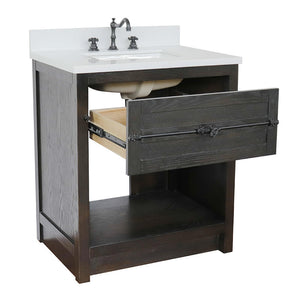 BELLATERRA HOME 400101-BA-WER 31" Single Sink Vanity in Brown Ash with White Quartz, White Rectangle Sink, Open Drawer